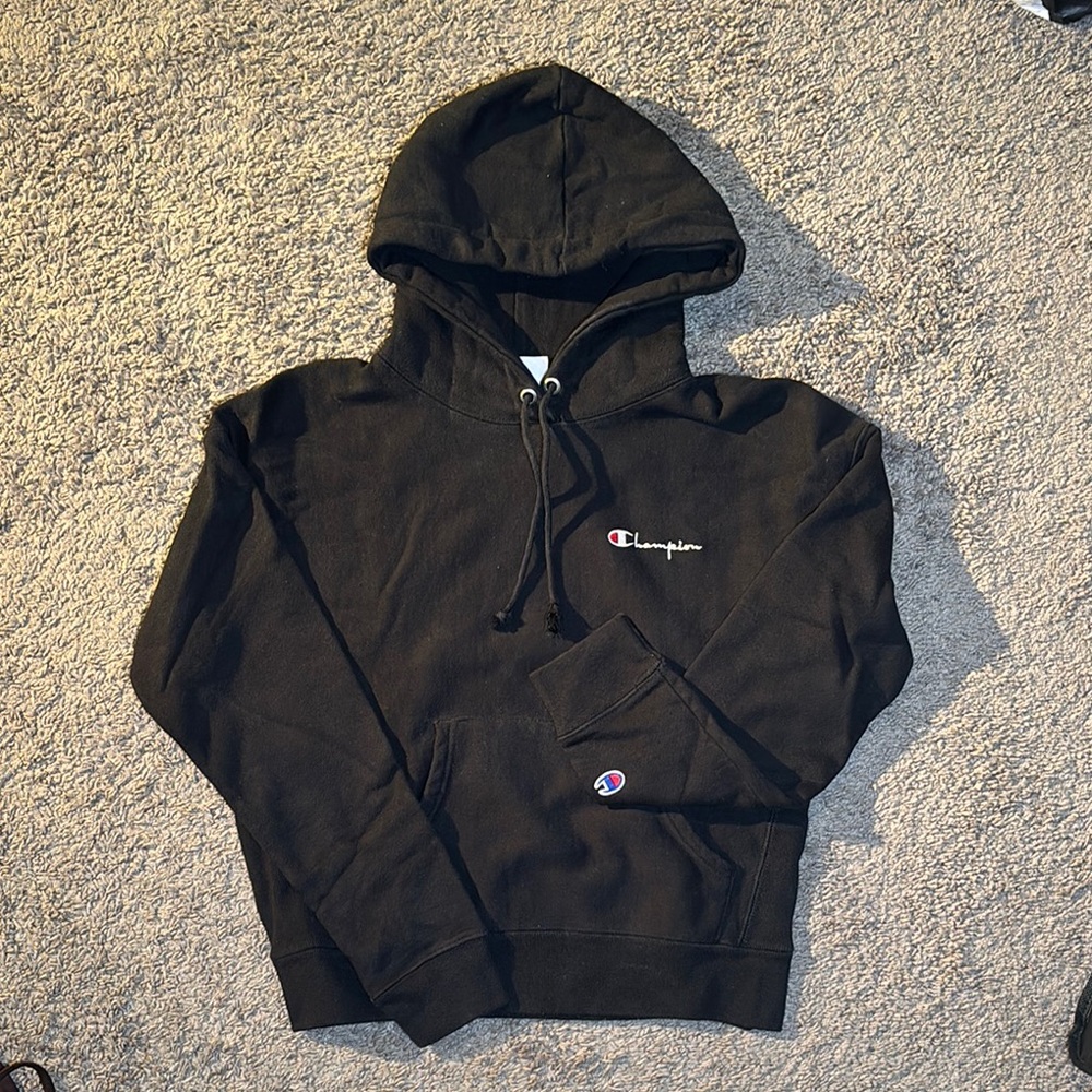Champion Black Hoodie with Logo